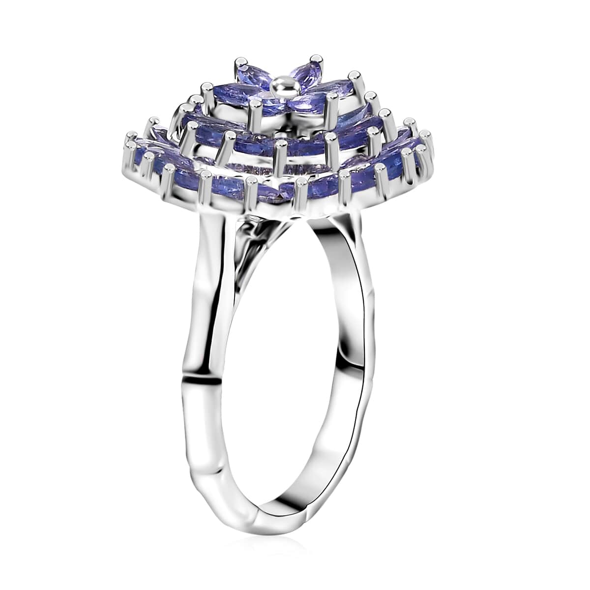 Tanzanite Ring in Rhodium Over Sterling Silver (Size 8.0) 3.35 ctw image number 3