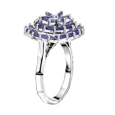 Tanzanite 3.35 ctw Pagoda Bloom Ring in Rhodium Over Sterling Silver (Size 10.0)