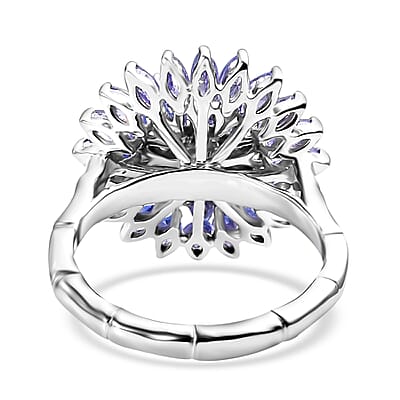 Tanzanite 3.35 ctw Pagoda Bloom Ring in Rhodium Over Sterling Silver (Size 10.0)