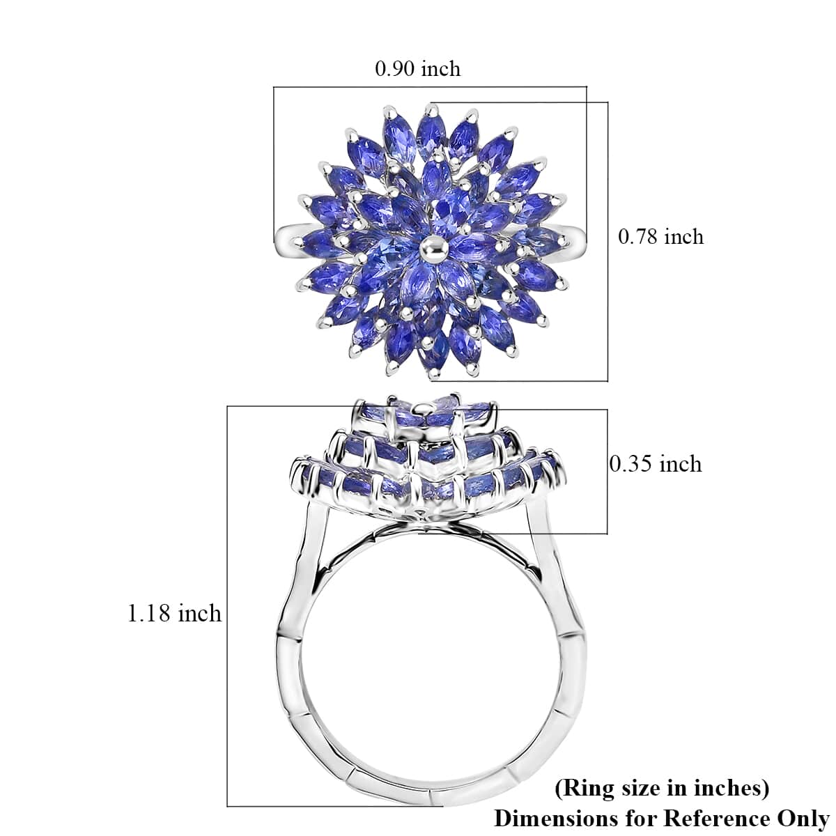 Tanzanite Ring in Rhodium Over Sterling Silver (Size 8.0) 3.35 ctw image number 5