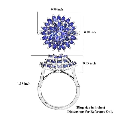 Tanzanite 3.35 ctw Pagoda Bloom Ring in Rhodium Over Sterling Silver (Size 10.0)