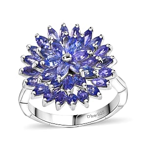 Tanzanite 3.35 ctw Pagoda Bloom Ring in Rhodium Over Sterling Silver (Size 8.0)