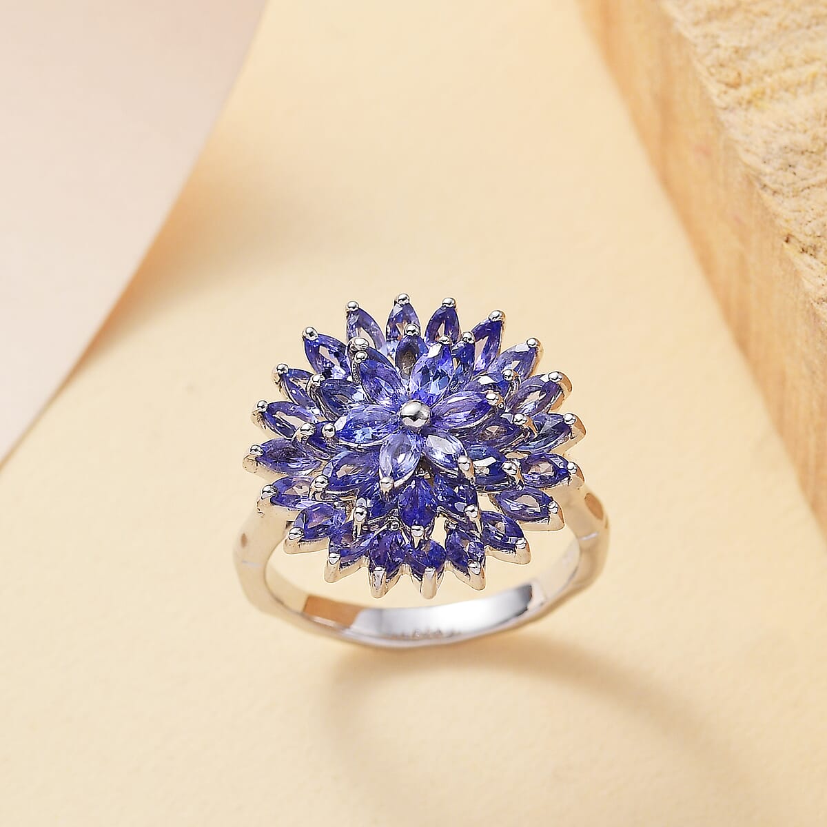 Tanzanite 3.35 ctw Pagoda Bloom Ring in Rhodium Over Sterling Silver (Size 8.0) image number 1