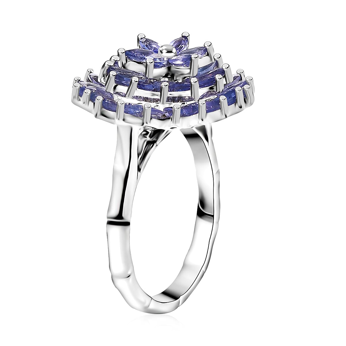 Tanzanite 3.35 ctw Pagoda Bloom Ring in Rhodium Over Sterling Silver (Size 8.0) image number 3