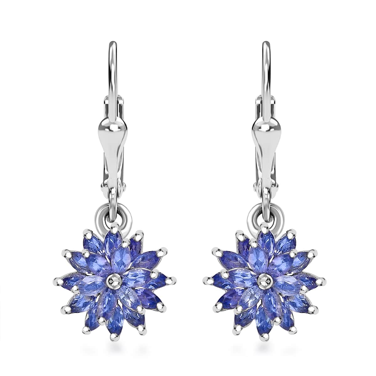 Tanzanite 3.20 ctw Pagoda Bloom Earrings in Rhodium Over Sterling Silver  image number 0