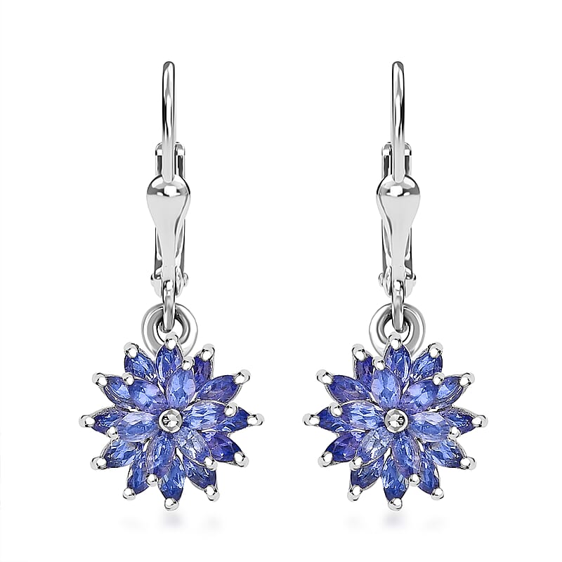 Tanzanite 3.20 ctw Pagoda Bloom Earrings in Rhodium Over Sterling Silver 