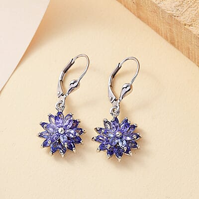 Tanzanite 3.20 ctw Pagoda Bloom Earrings in Rhodium Over Sterling Silver 