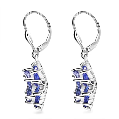 Tanzanite 3.20 ctw Pagoda Bloom Earrings in Rhodium Over Sterling Silver 