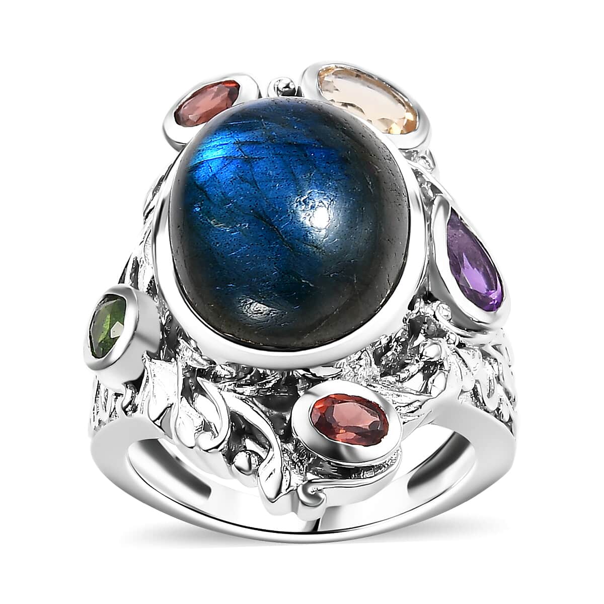 Karis Malagasy Labradorite and Multi Gemstone 12.40 ctw Celestial Garden Ring in Platinum Bond (Size 10.0) image number 0