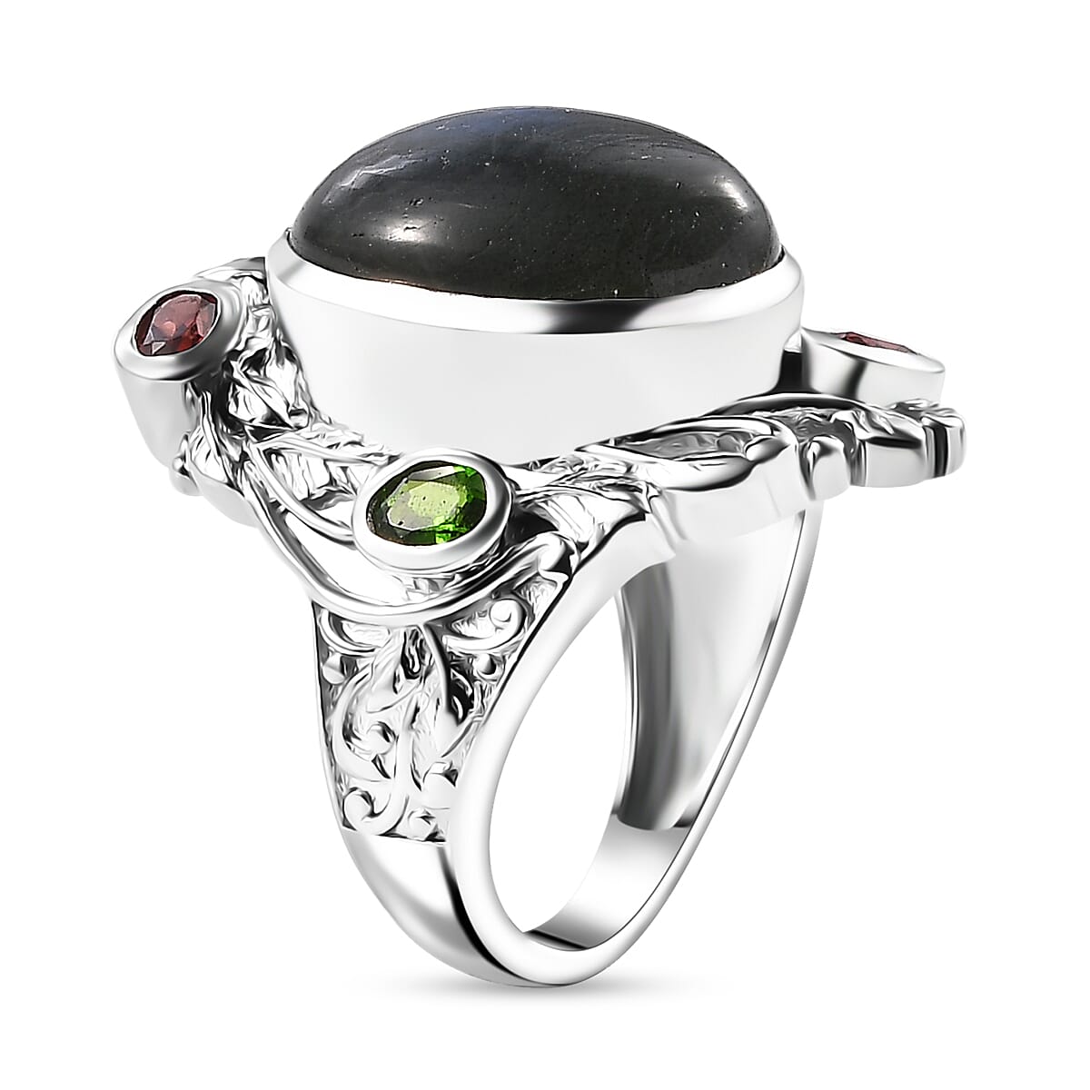 Karis Malagasy Labradorite and Multi Gemstone 12.40 ctw Celestial Garden Ring in Platinum Bond (Size 10.0)