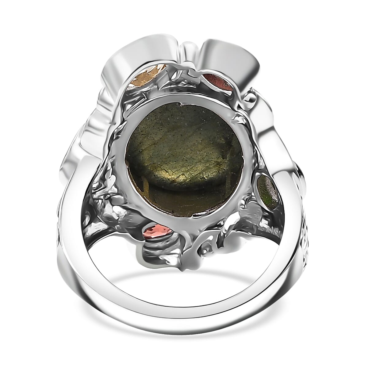 Karis Malagasy Labradorite and Multi Gemstone 12.40 ctw Celestial Garden Ring in Platinum Bond (Size 10.0)