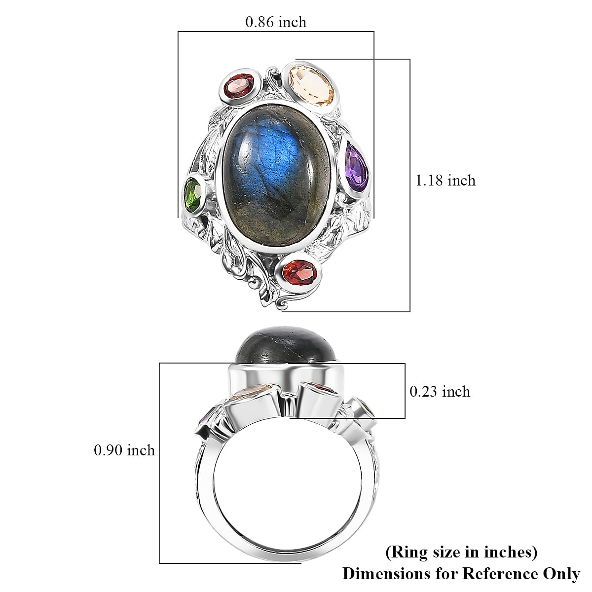 Karis Malagasy Labradorite and Multi Gemstone 12.40 ctw Celestial Garden Ring in Platinum Bond (Size 10.0)