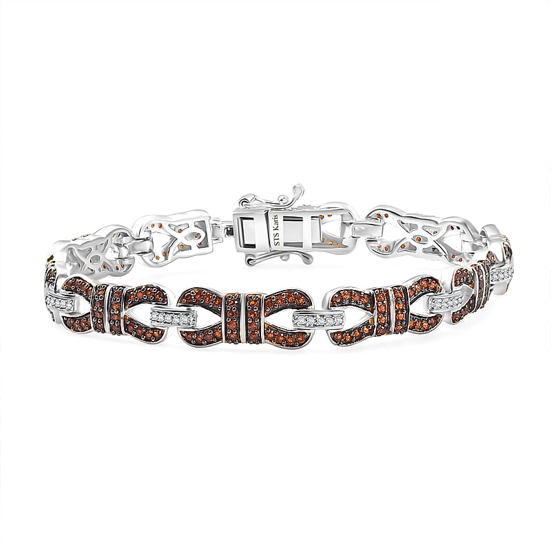 Karis Mozambique Garnet and White Zircon 2.60 ctw Bow Knot Bracelet in Platinum Bon (6.50 In)