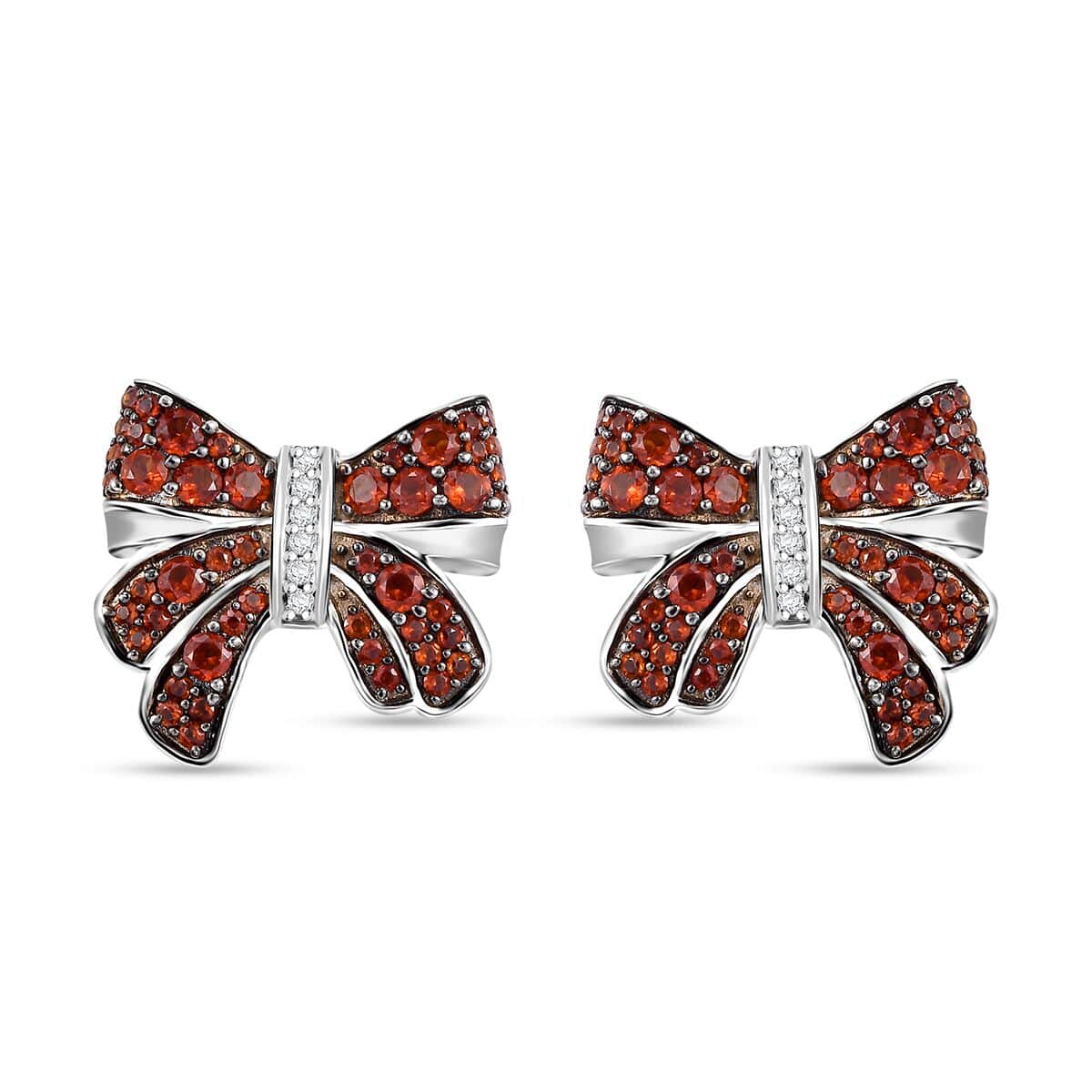 Karis Mozambique Garnet and White Zircon 2.30 ctw Bow Knot Earrings in Platinum Bond image number 0