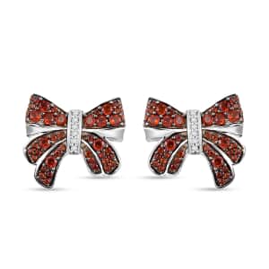 Karis Mozambique Garnet and White Zircon 2.30 ctw Bow Knot Earrings in Platinum Bond