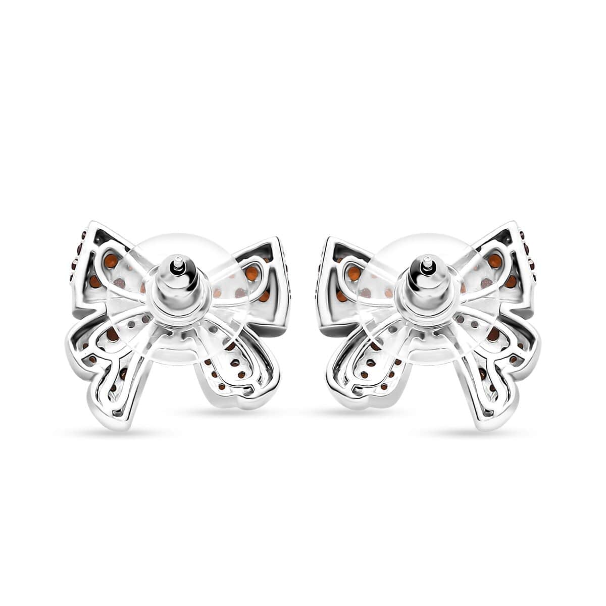 Karis Mozambique Garnet and White Zircon 2.30 ctw Bow Knot Earrings in Platinum Bond image number 4