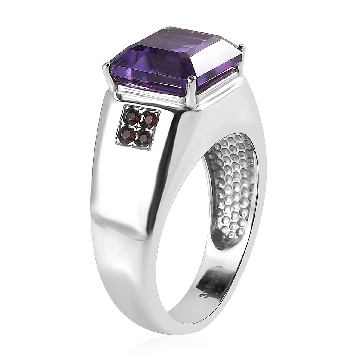 Premium African Amethyst and Mozambique Garnet 4.90 ctw Men's Ring in Stainless Steel (Size 12.0) image number 3