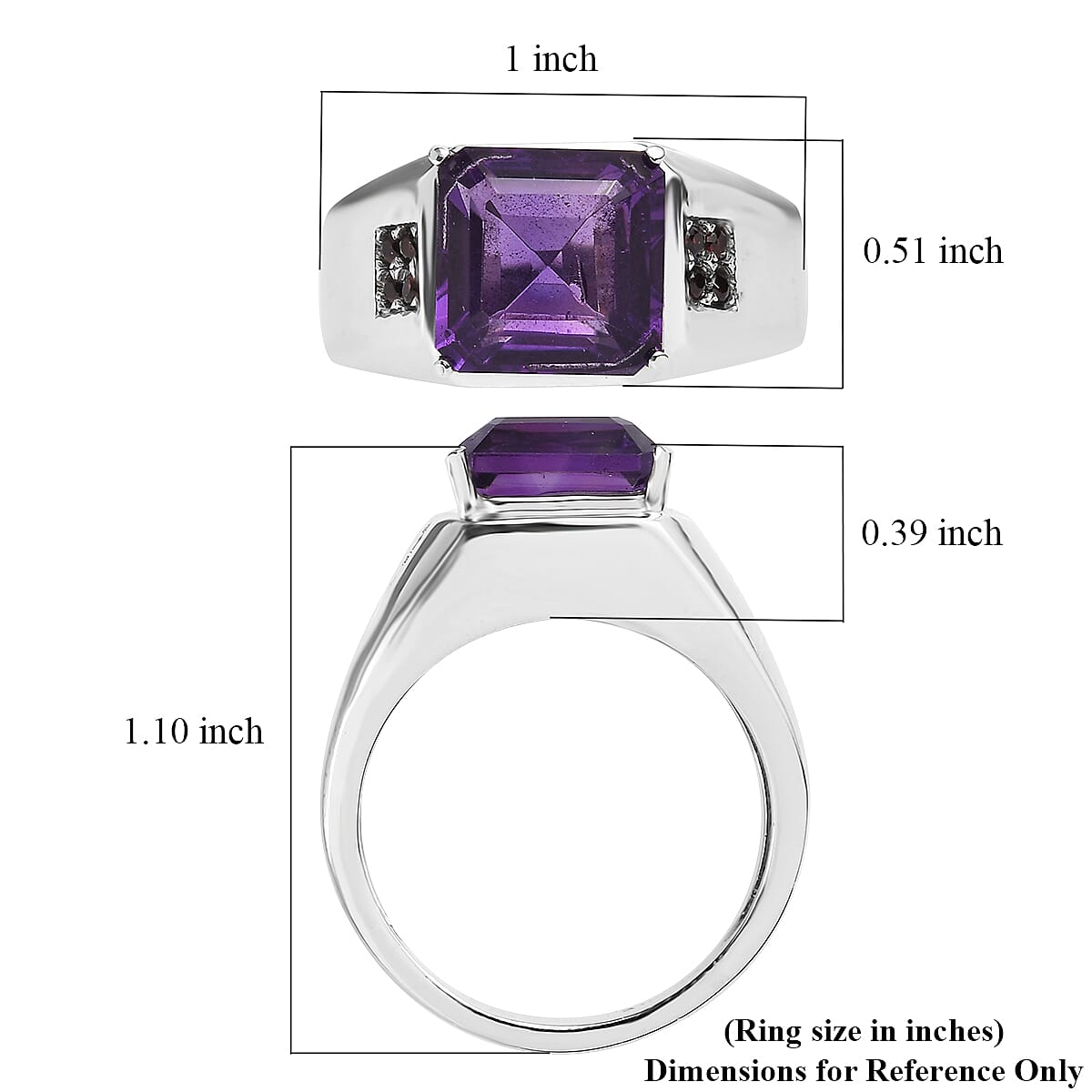 Premium African Amethyst and Mozambique Garnet 4.90 ctw Men's Ring in Stainless Steel (Size 12.0) image number 5