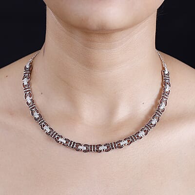 Karis Mozambique Garnet and White Zircon 3.80 ctw Bow Knot Necklace in Platinum Bond 18 Inches