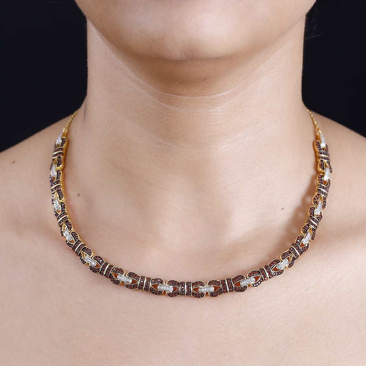 Karis Mozambique Garnet and White Zircon 3.85 ctw Bow Knot Necklace in 18K Yellow Gold Plated 18 Inches image number 2