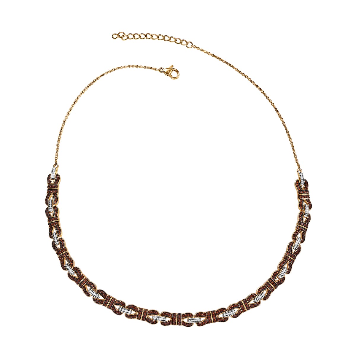 Karis Mozambique Garnet and White Zircon 3.85 ctw Bow Knot Necklace in 18K Yellow Gold Plated 18 Inches image number 3