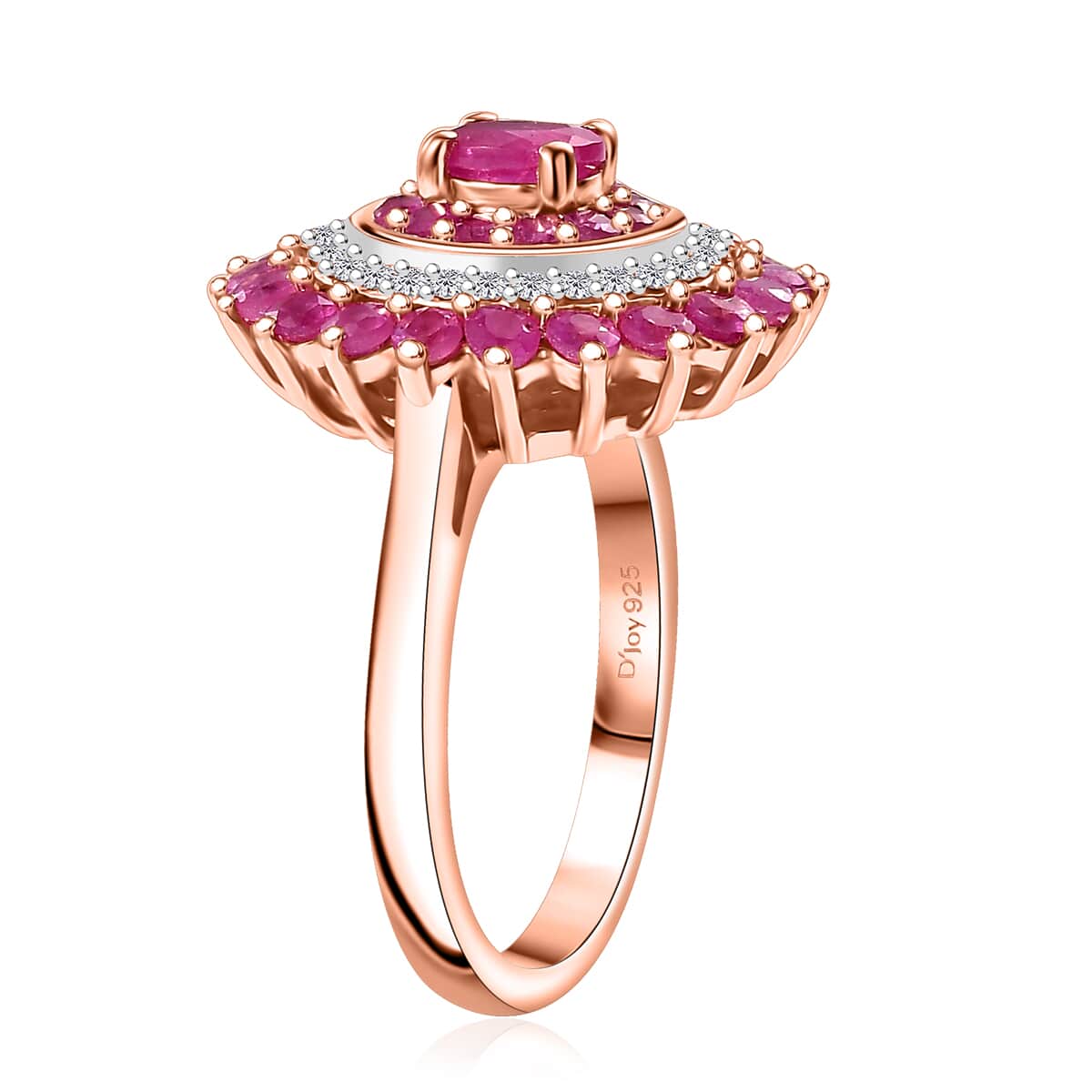 Premium Mozambique Pink Sapphire, Moissanite Floral Ring in 18K Vermeil RG Over Sterling Silver (Size 10.0) 2.20 ctw image number 3