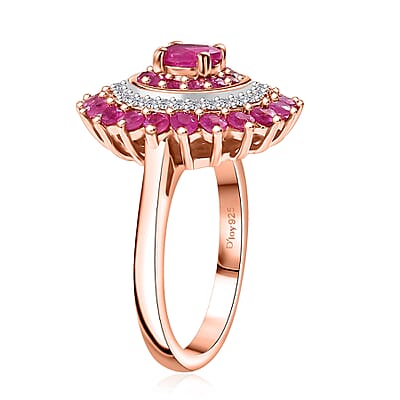 Premium Mozambique Pink Sapphire and Moissanite 2.20 ctw Rosy Halo Ring in 18K Vermeil Rose Gold Over Sterling Silver (Size 10.0) 