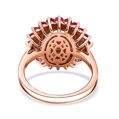 Premium Mozambique Pink Sapphire and Moissanite 2.20 ctw Rosy Halo Ring in 18K Vermeil Rose Gold Over Sterling Silver (Size 10.0) 