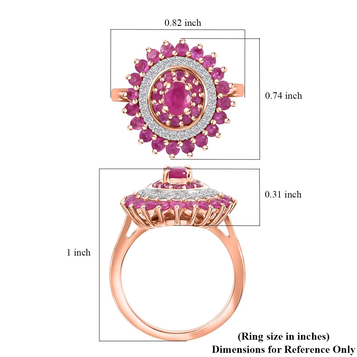 Premium Mozambique Pink Sapphire, Moissanite Floral Ring in 18K Vermeil RG Over Sterling Silver (Size 10.0) 2.20 ctw image number 5