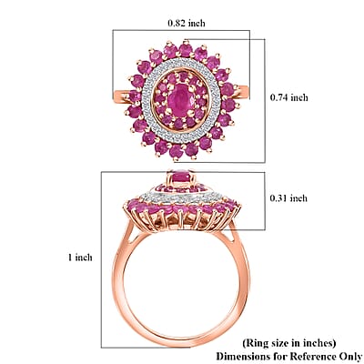 Premium Mozambique Pink Sapphire and Moissanite 2.20 ctw Rosy Halo Ring in 18K Vermeil Rose Gold Over Sterling Silver (Size 10.0) 