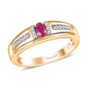 Premium Mozambique Pink Sapphire and Moissanite 0.40 ctw Men's Ring in 18K Vermeil Yellow Gold Over Sterling Silver (Size 10.0)