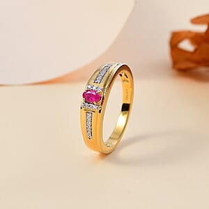Premium Mozambique Pink Sapphire and Moissanite 0.40 ctw Men's Ring in 18K Vermeil Yellow Gold Over Sterling Silver (Size 10.0)