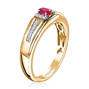Premium Mozambique Pink Sapphire and Moissanite 0.40 ctw Men's Ring in 18K Vermeil Yellow Gold Over Sterling Silver (Size 10.0)