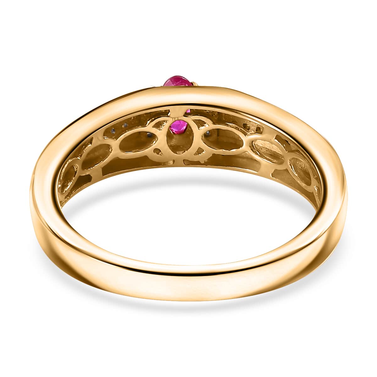 Premium Mozambique Pink Sapphire and Moissanite 0.40 ctw Men's Ring in 18K Vermeil Yellow Gold Over Sterling Silver (Size 10.0) image number 4