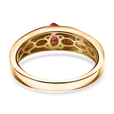 Premium Mozambique Pink Sapphire and Moissanite 0.40 ctw Men's Ring in 18K Vermeil Yellow Gold Over Sterling Silver (Size 10.0)