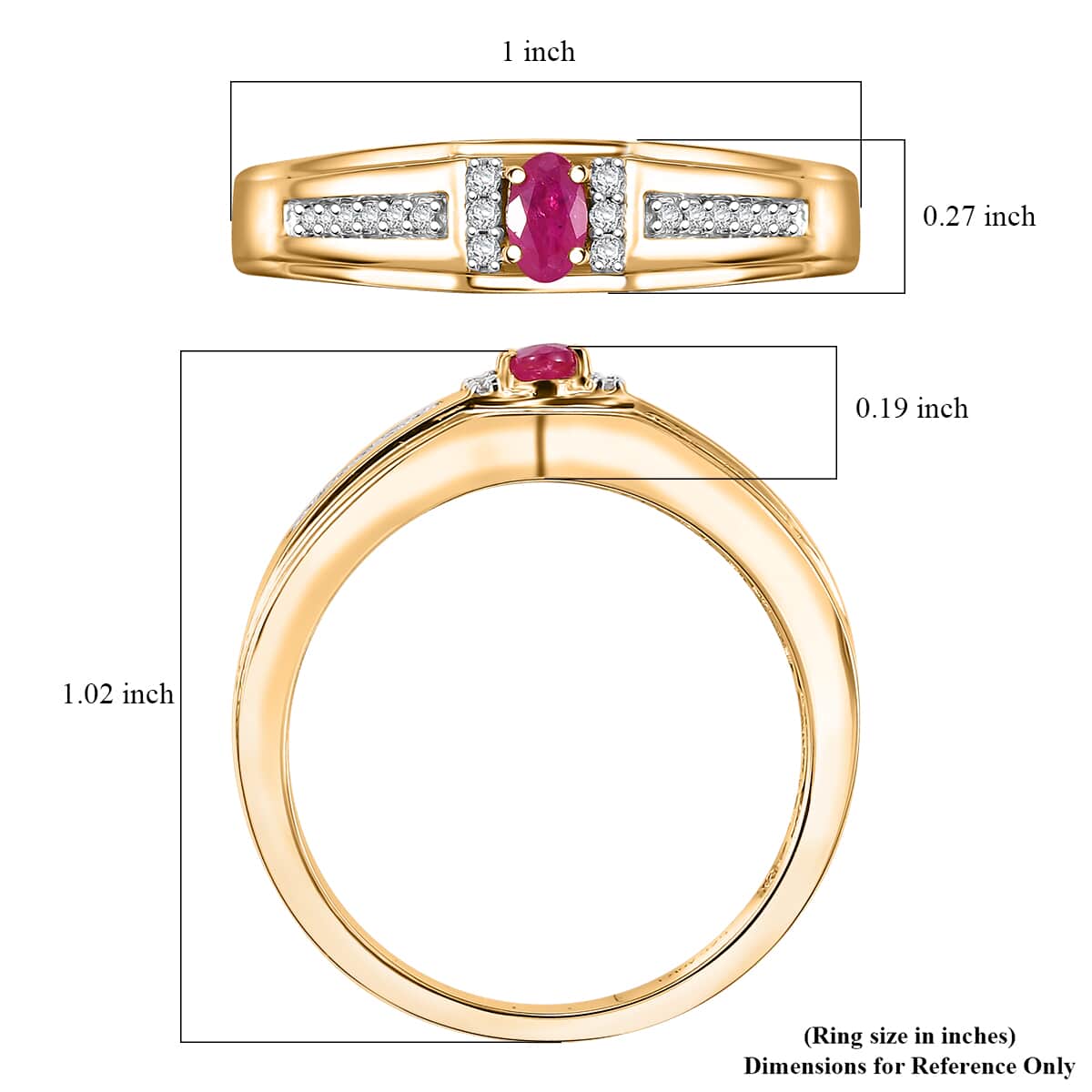 Premium Mozambique Pink Sapphire and Moissanite 0.40 ctw Men's Ring in 18K Vermeil Yellow Gold Over Sterling Silver (Size 10.0) image number 5