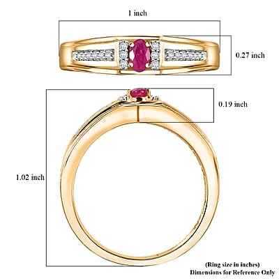 Premium Mozambique Pink Sapphire and Moissanite 0.40 ctw Men's Ring in 18K Vermeil Yellow Gold Over Sterling Silver (Size 10.0)