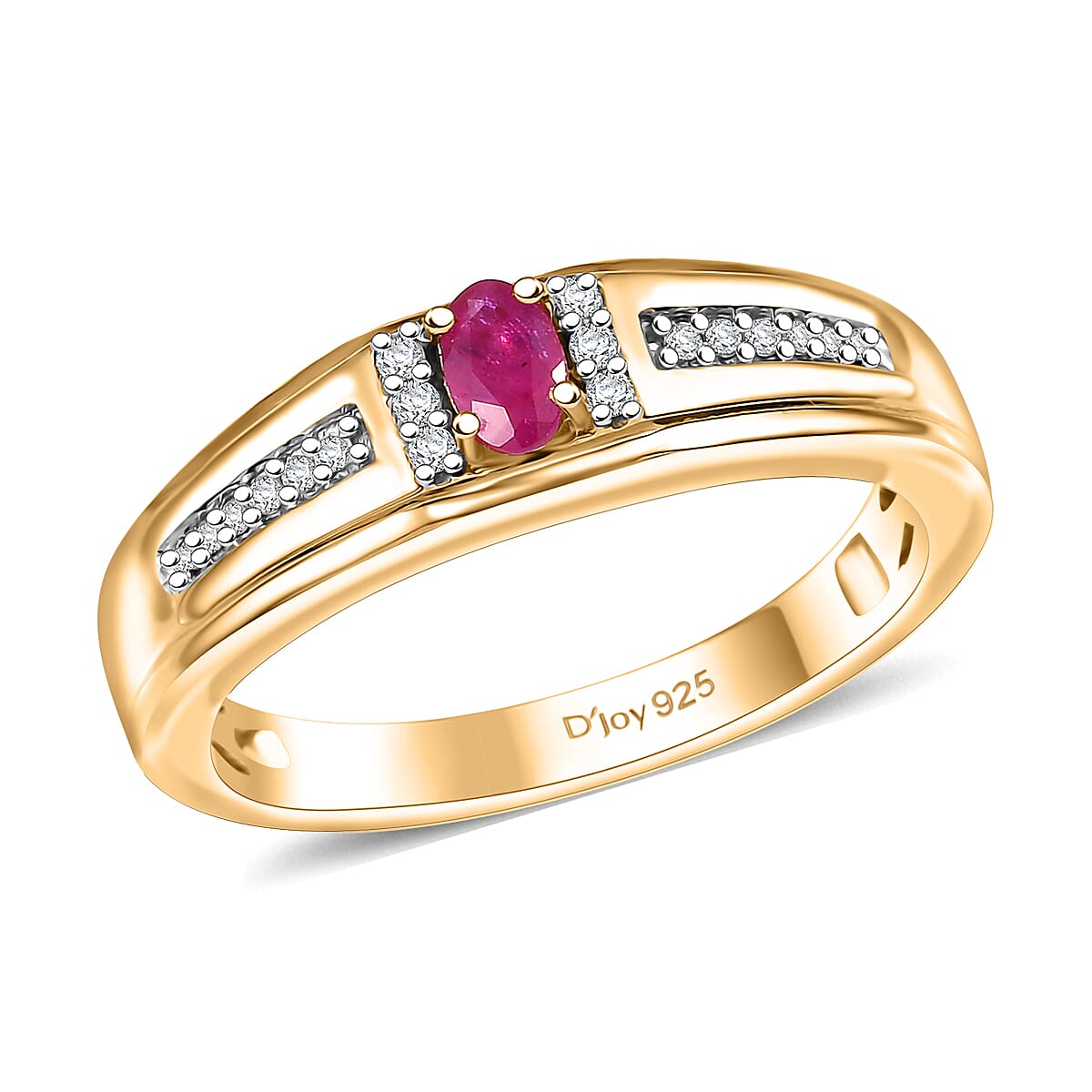 Premium Mozambique Pink Sapphire and Moissanite 0.40 ctw Men's Ring in 18K Vermeil Yellow Gold Over Sterling Silver (Size 11.0) image number 0