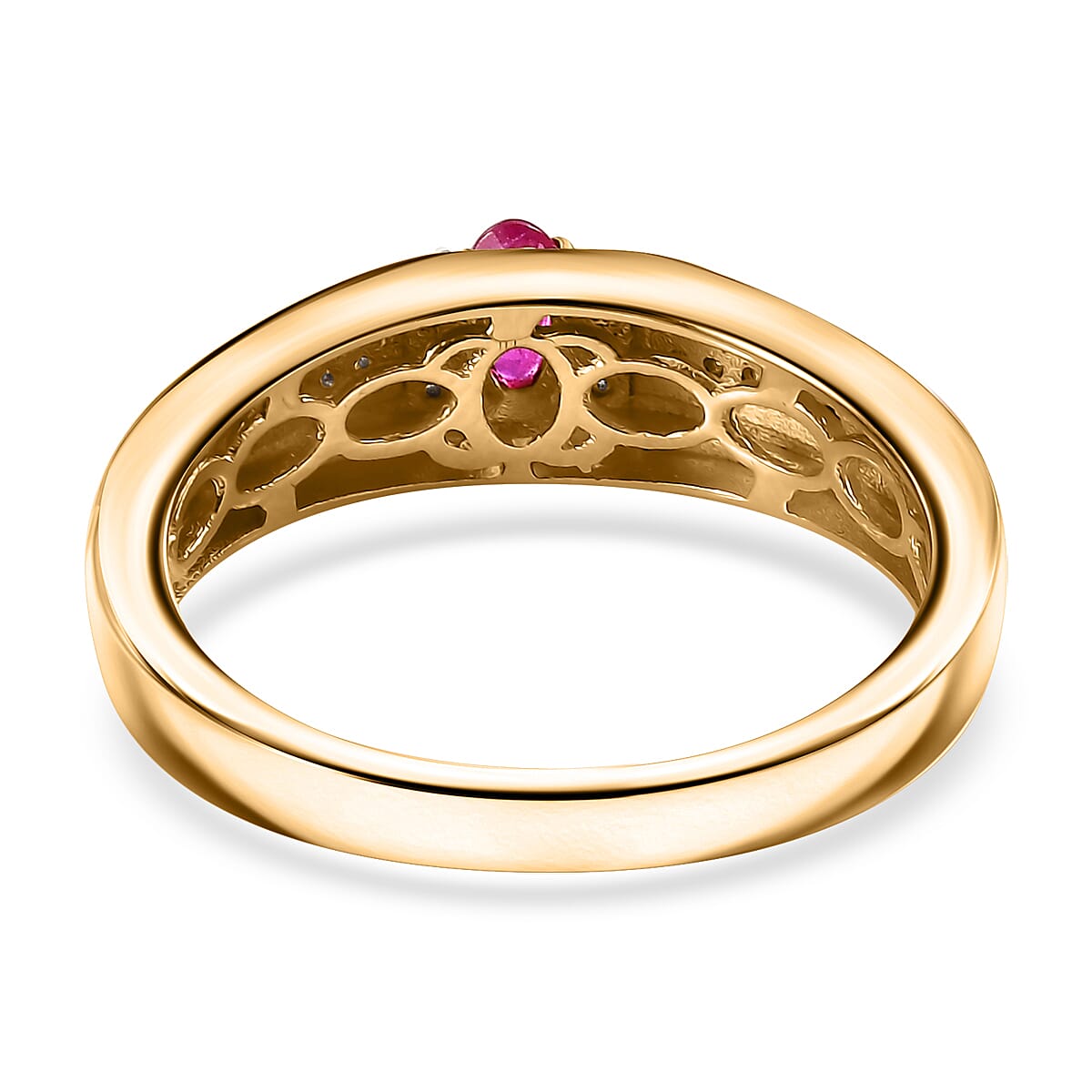 Premium Mozambique Pink Sapphire and Moissanite 0.40 ctw Men's Ring in 18K Vermeil Yellow Gold Over Sterling Silver (Size 11.0) image number 4