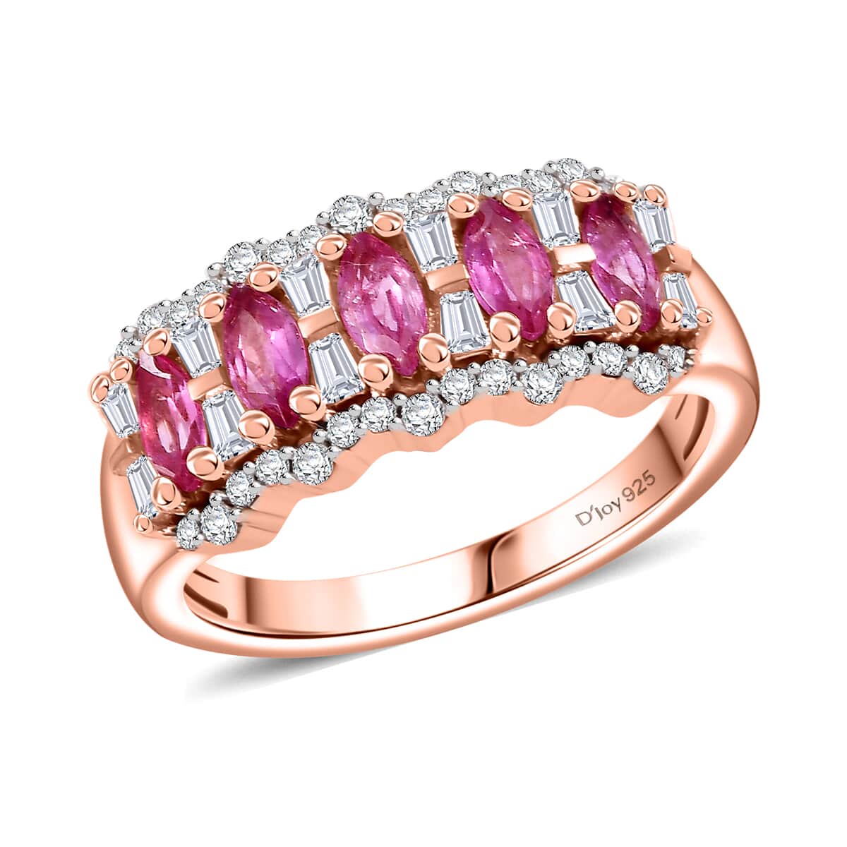 Premium Mozambique Pink Sapphire, Moissanite Ring in 18K Vermeil RG Over Sterling Silver (Size 10.0) 1.50 ctw image number 0