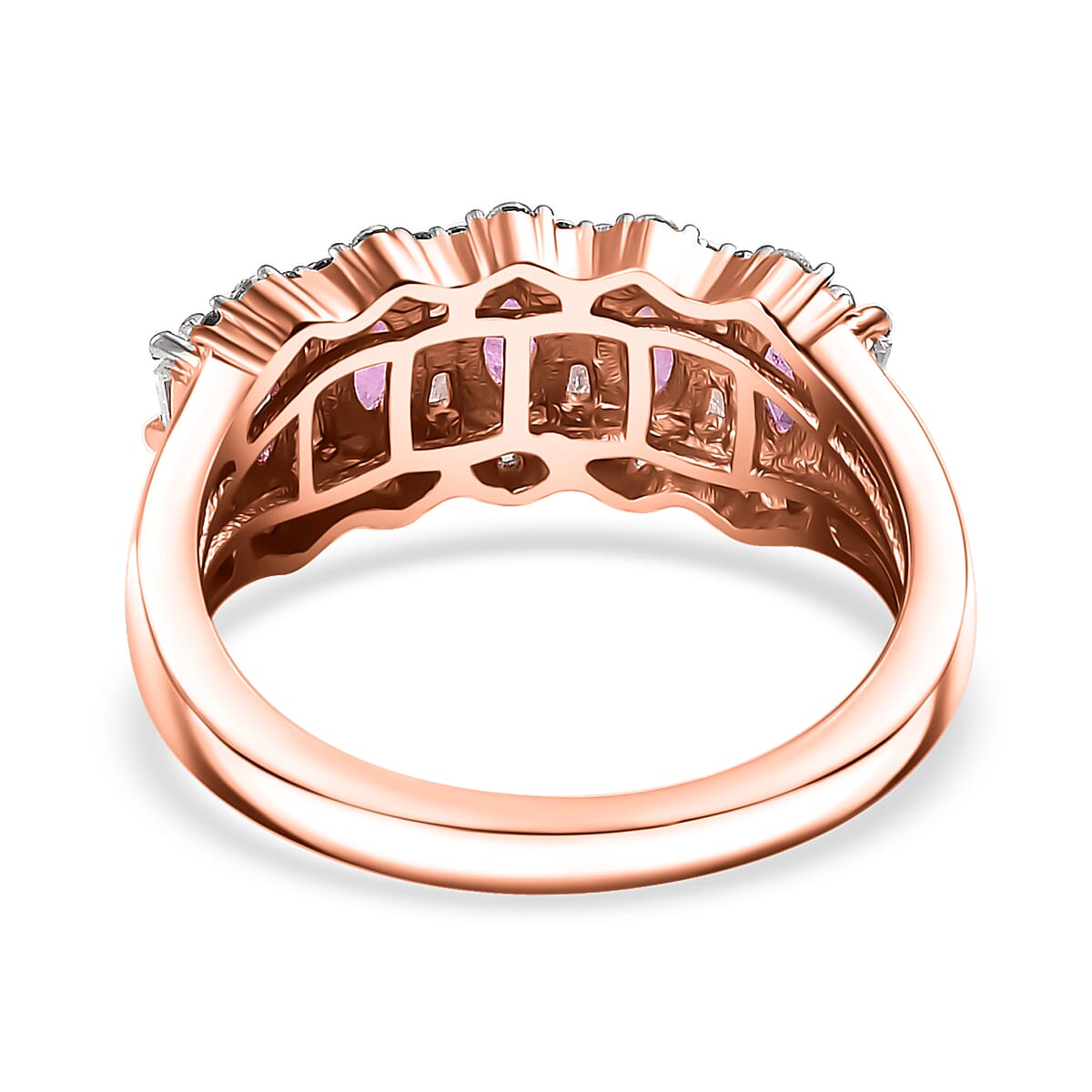 Premium Mozambique Pink Sapphire and Moissanite 1.50 ctw Art Deco Ring in 18K Vermeil Rose Gold Over Sterling Silver (Size 10.0) 