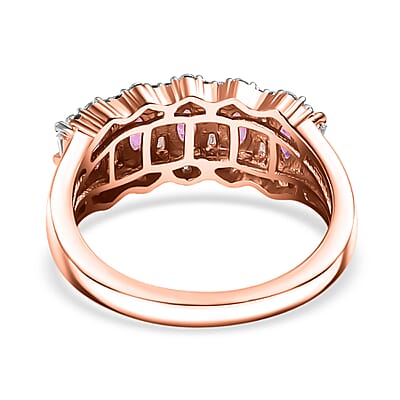Premium Mozambique Pink Sapphire and Moissanite 1.50 ctw Art Deco Ring in 18K Vermeil Rose Gold Over Sterling Silver (Size 10.0) 