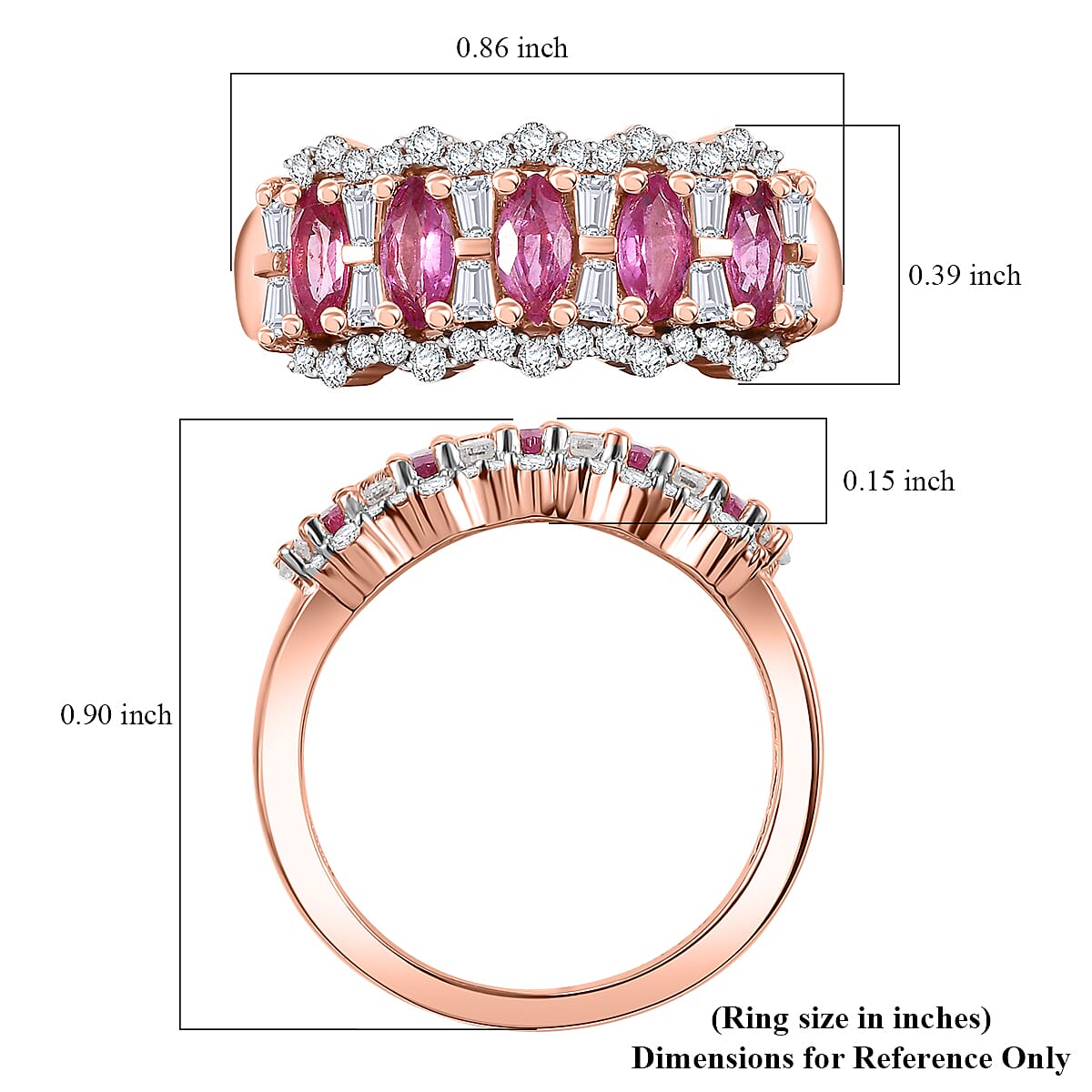 Premium Mozambique Pink Sapphire and Moissanite 1.50 ctw Art Deco Ring in 18K Vermeil Rose Gold Over Sterling Silver (Size 10.0) 