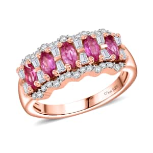 Premium Mozambique Pink Sapphire and Moissanite 1.50 ctw Art Deco Ring in 18K Vermeil Rose Gold Over Sterling Silver (Size 7.0) 