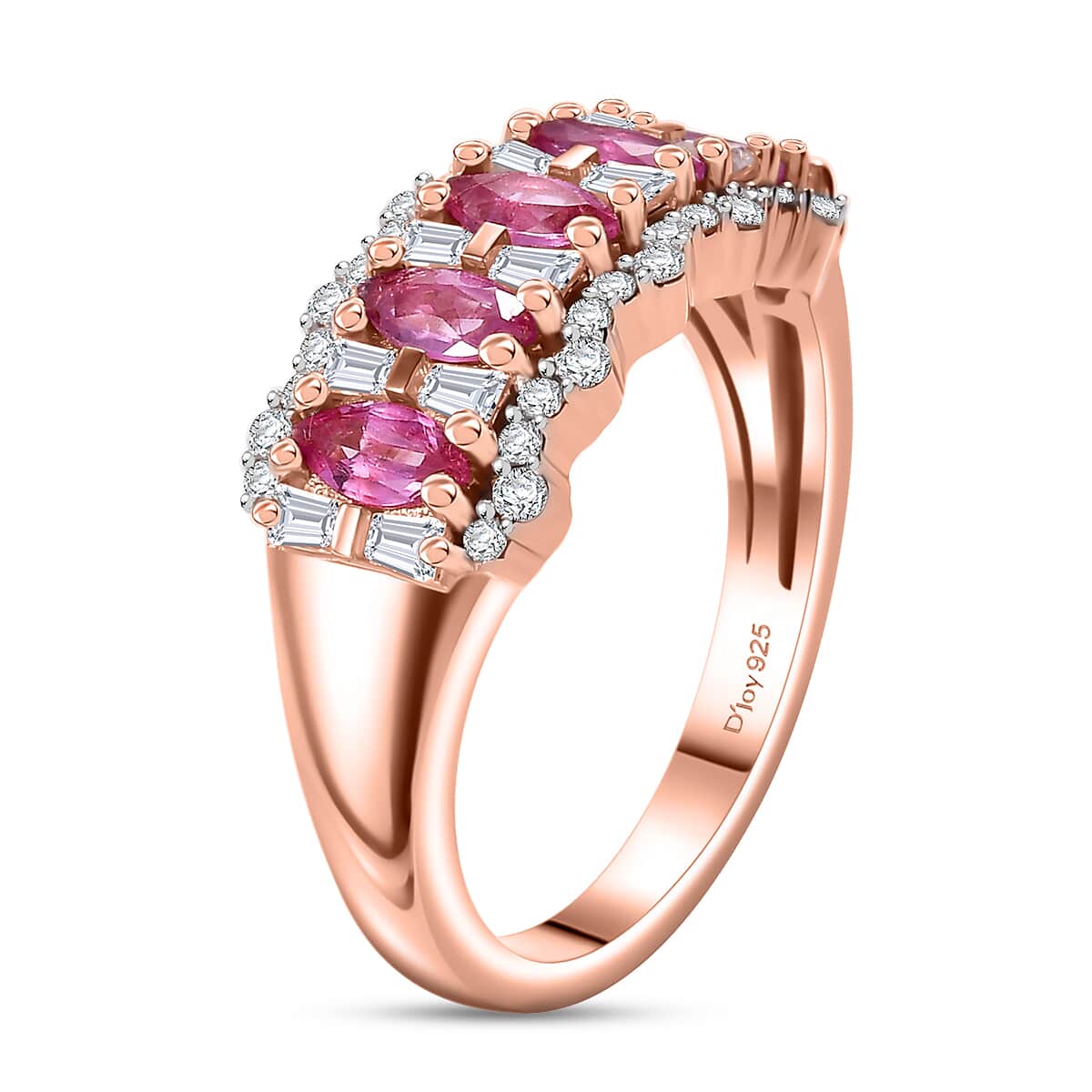 Premium Mozambique Pink Sapphire and Moissanite 1.50 ctw Art Deco Ring in 18K Vermeil Rose Gold Over Sterling Silver (Size 7.0)  image number 3