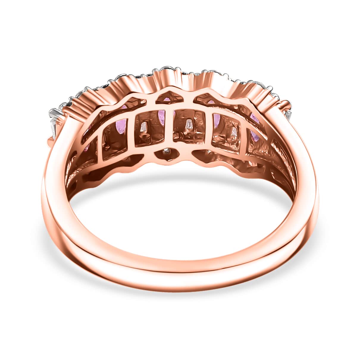 Premium Mozambique Pink Sapphire and Moissanite 1.50 ctw Art Deco Ring in 18K Vermeil Rose Gold Over Sterling Silver (Size 7.0)  image number 4