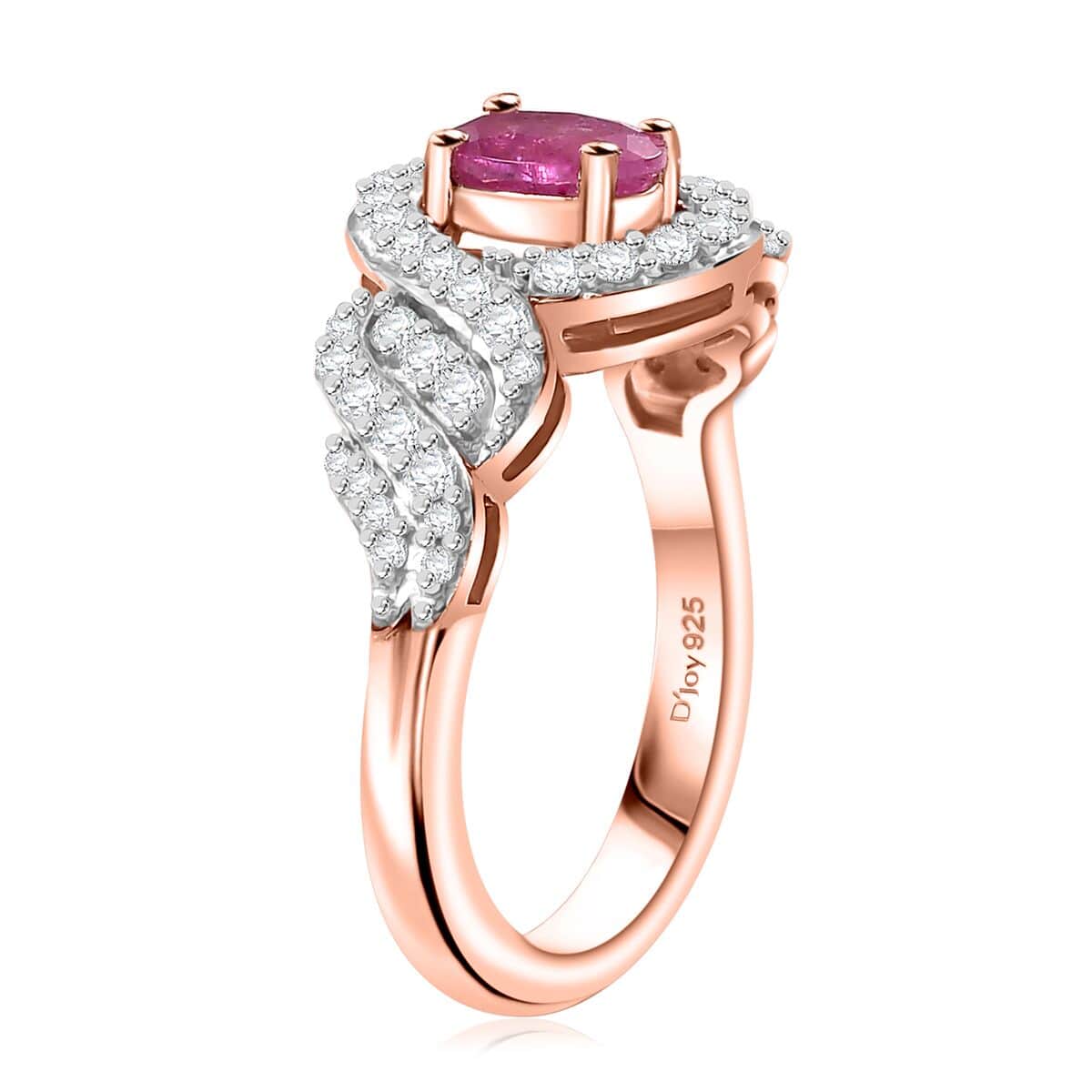 Premium Mozambique Pink Sapphire, Moissanite Ring in 18K Vermeil RG Over Sterling Silver (Size 5.0) 1.15 ctw image number 3