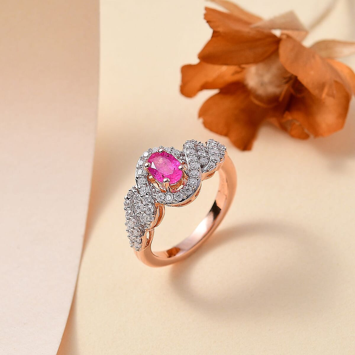 Premium Mozambique Pink Sapphire and Moissanite 1.15 ctw Infinity Blush Ring in 18K Vermeil Rose Gold Over Sterling Silver (Size 8.0) image number 1
