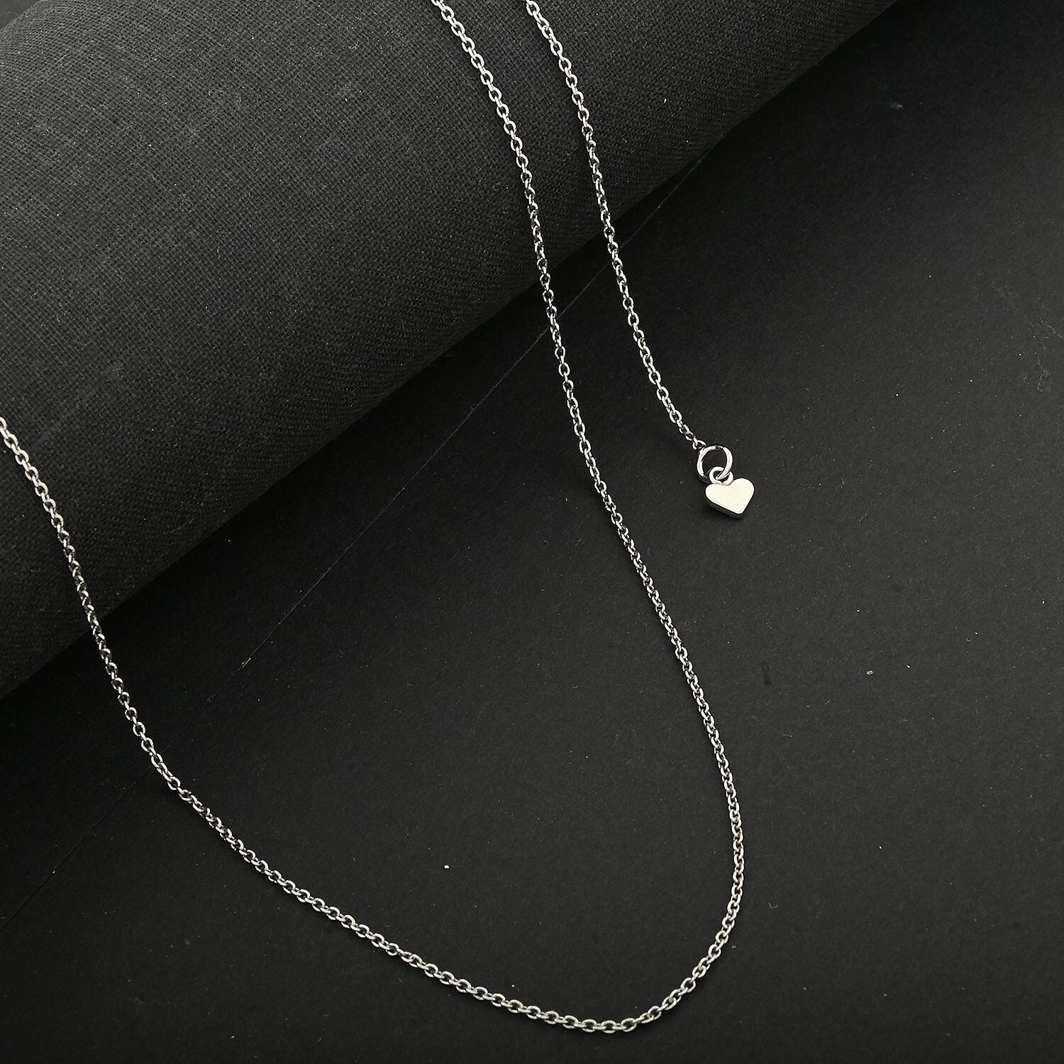 Cable Chain Adjustable Necklace in Rhodium Over Sterling Silver 2.60 Grams 24 Inches