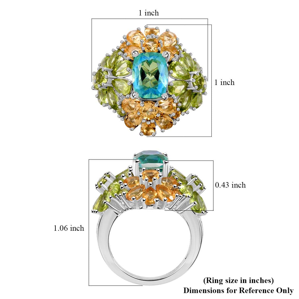 Premium Peacock Quartz, Multi Gemstone Floral Ring in Rhodium Over Sterling Silver (Size 10.0) 8.35 ctw image number 5